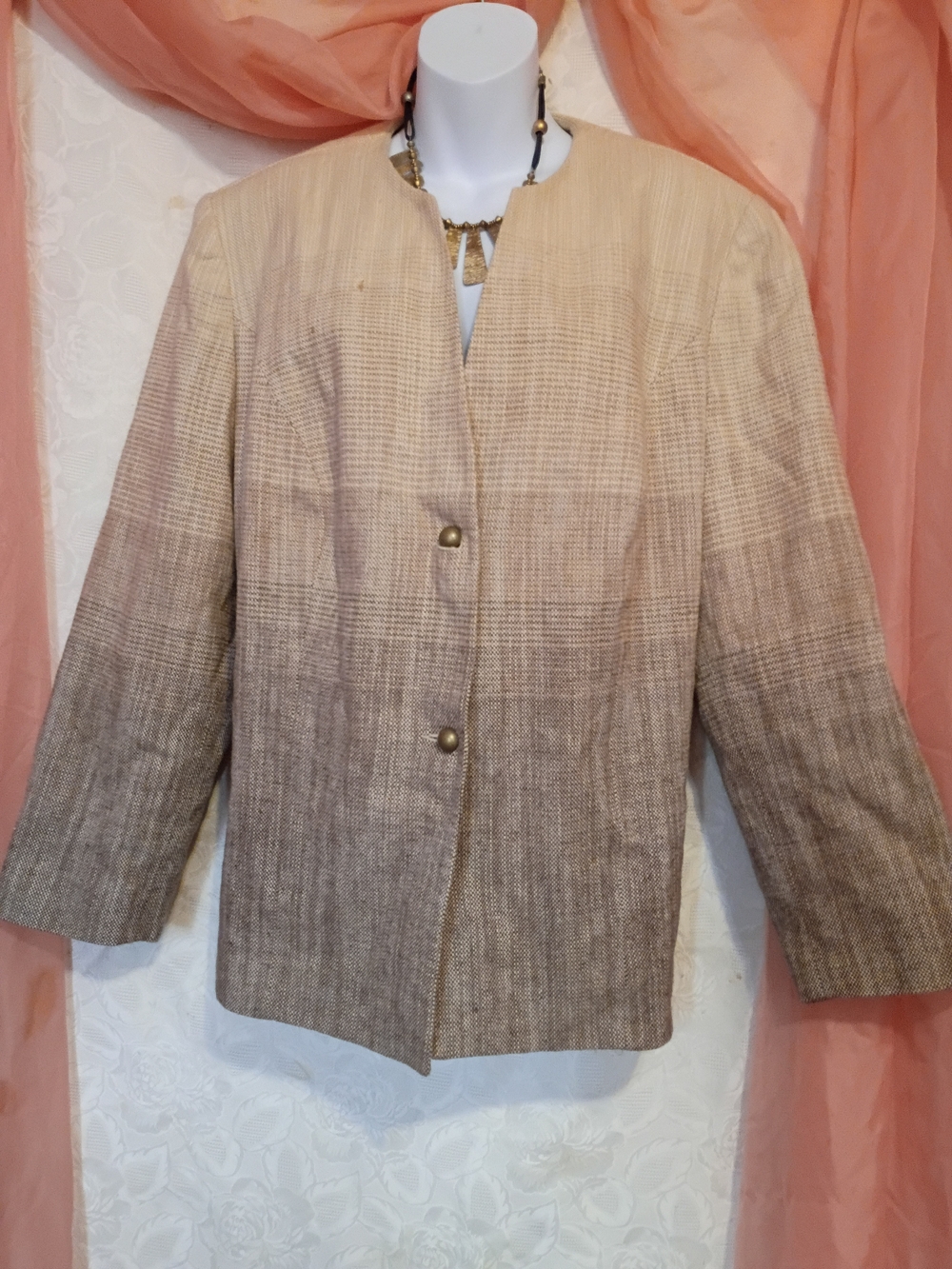 Alfred Dunner Ladies Beige to Brown Ombre Lightweight Jacket Sz 18W